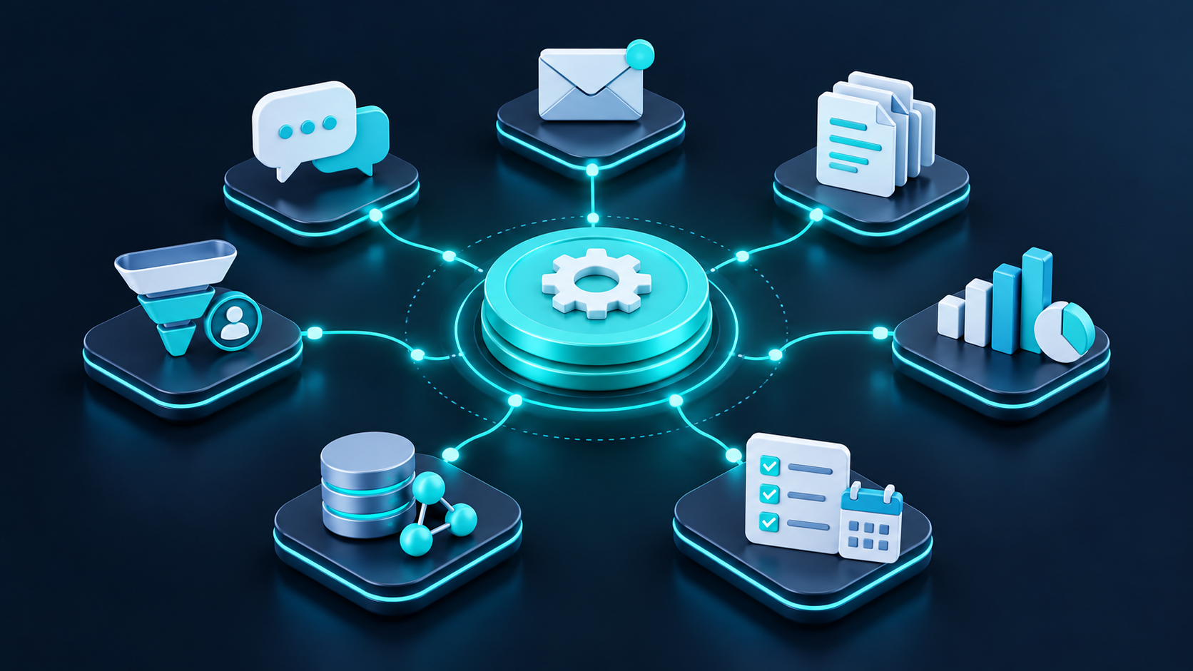 Siete procesos empresariales conectados mediante un sistema central de automatización